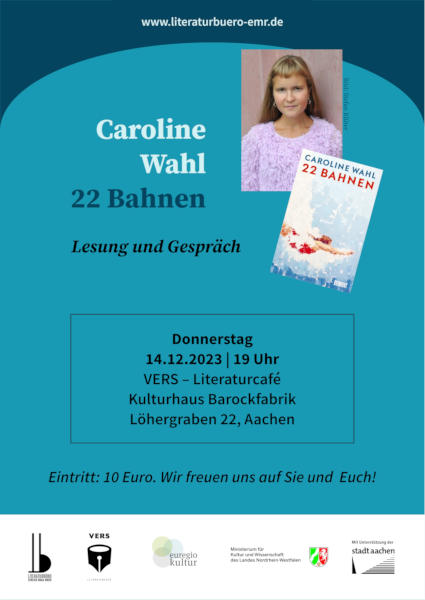 Deckblatt des Veranstaltungsflyers zur Lesung mit Caroline Wahl am 14.12.2023.