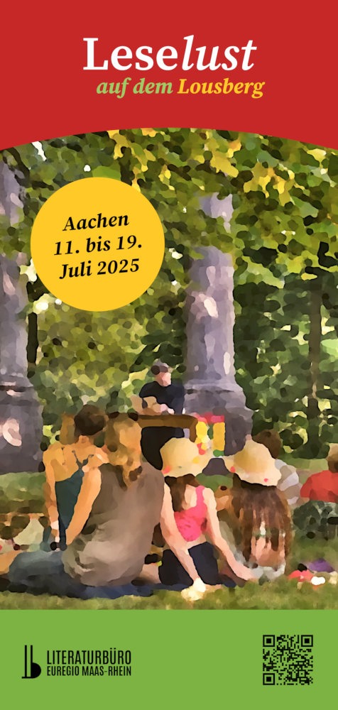 Das Deckblatt des Leselust-Flyers 2025 zeigt ein Bild des Säulengeländes mit Publikum.