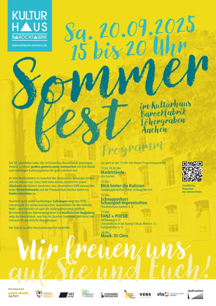 Das Plakat zum Sommerfest im Kulturhaus Barockfabrik am 20.09.2022 mit der Unterzeile: Wir freuen uns auf Sie und Euch!