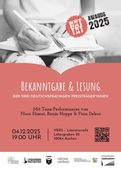 Plakat (PDF) zur Lesung im Rahmen der NXT TXT Awards am 04.12.2025.