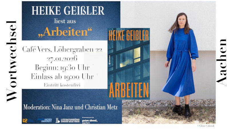 Plakat zur Lesung mit Heike Geißler am 27.01.2026 im VERS – Literaturcafé.