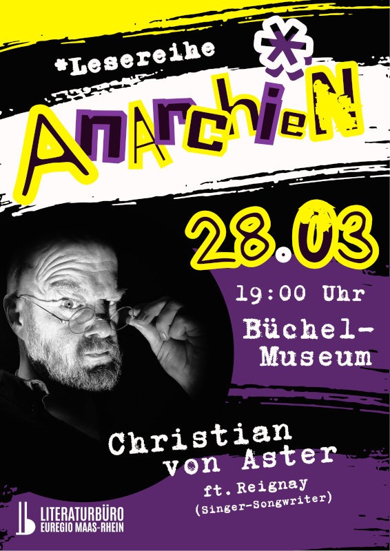 Plakat zur Lesungsreihe „AnArCHiEN“ am 28.03.2026 mit Christian von Aster im Büchel-Museum. Gestaltung: © Antonia Leise
