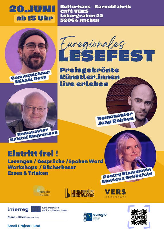 Plakat zum Euregionalen Lesefest im Kulturhaus Barockfabrik am 20.06.2026.