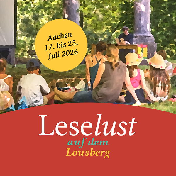 Das Säulengelände mit unserer Open-Air-Lesebühne und dem Schriftzug „Leselust auf dem Lousberg“. Bild: © Literaturbüro EMR