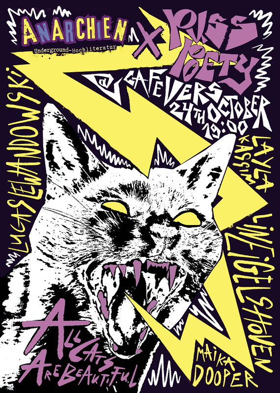 Plakat zu den „AnArCHiEN“ am 24.1.26 in Zusammenarbeit mit „Puss' Poetry“. Grafik: © „Puss' Poetry“