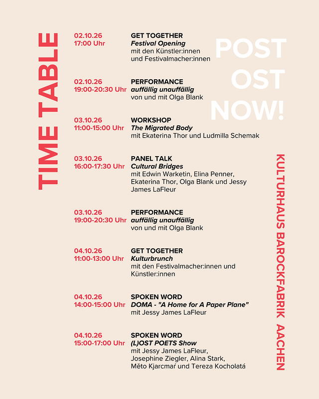 Programmübersicht des Kulturfestivals „POST OST NOW!“ Grafik: © Design Schaefer, ARTbewegt