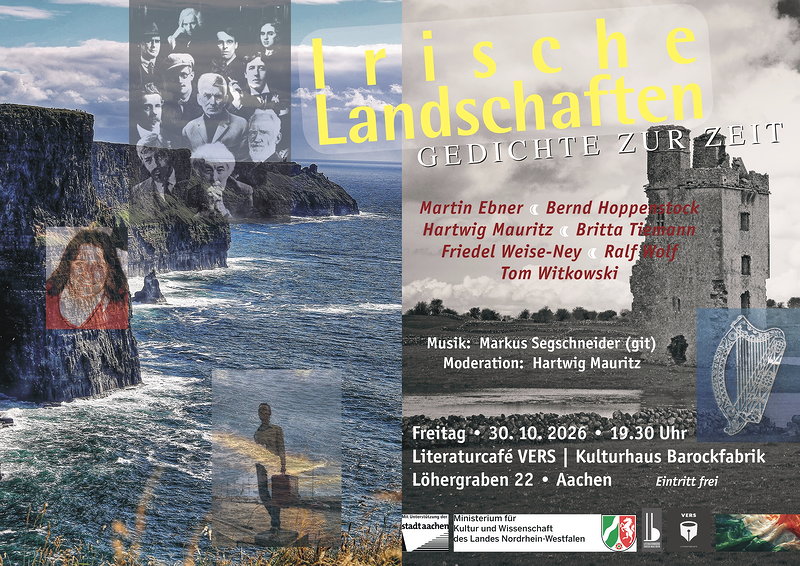 Plakat zur Jahreslesung des Offenen Lyriktreffs zum Thema „Irische Landschaften“ am 30.10.26. Grafik: © Ralf Wolf